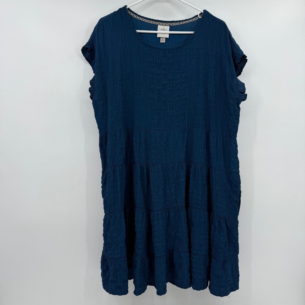 Knox Rose Dress Women XL Blue Tiered Short Length Prairie Peasant Boho Hippie